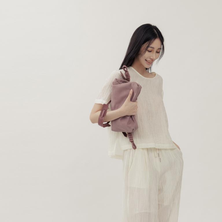 supportingrole 綁結設計廓型結構真皮手提肩斜背3用托特包 藕粉色