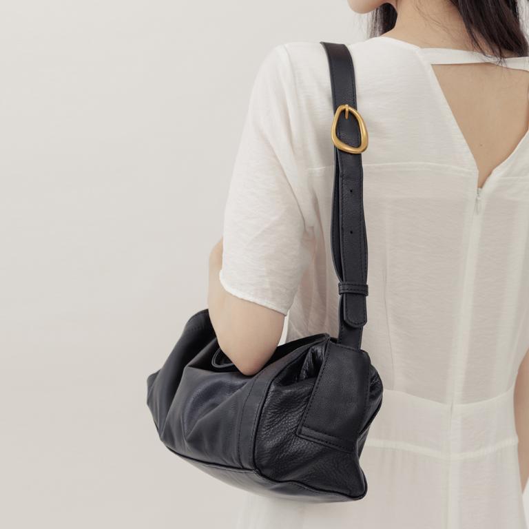 supportingrole 慵懶格調廓型結構真皮手提肩斜背包 黑