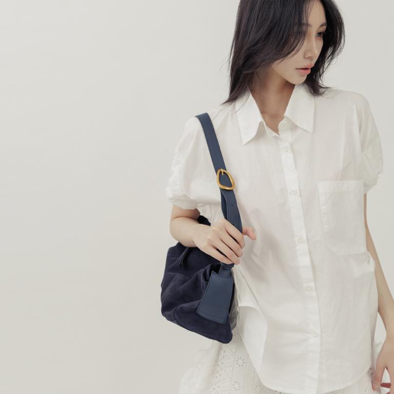 supportingrole 慵懶格調廓型結構真皮手提肩斜背包 藍