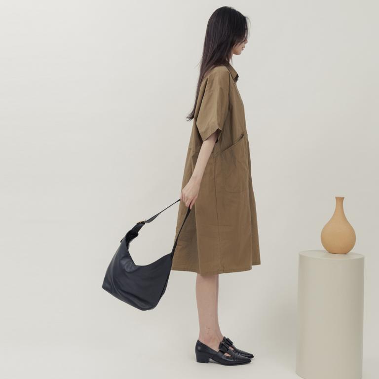 supportingrole   靈活搭配多分層簡潔真皮肩斜背包 黑