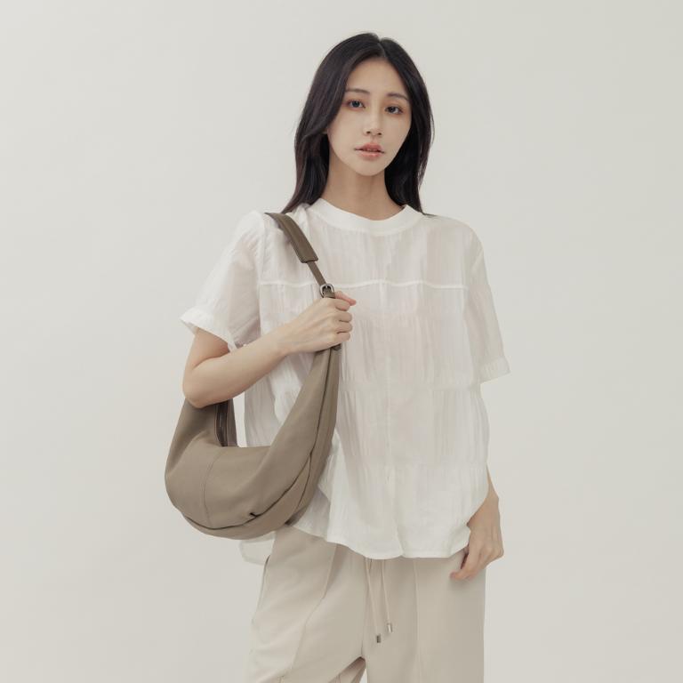 supportingrole 月牙垂墜慵懶時髦真皮手提肩斜背3用包 卡其綠