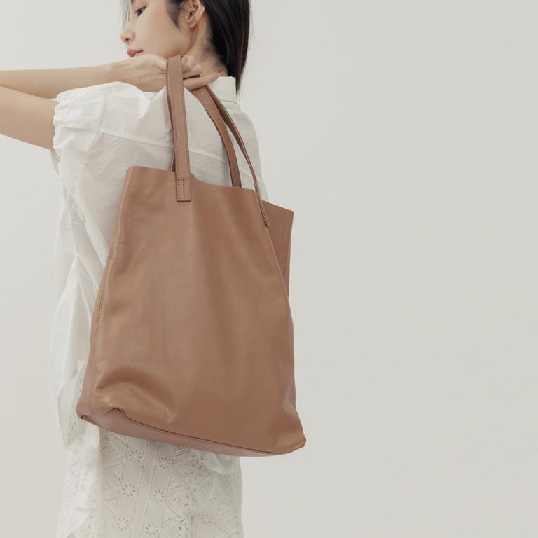 supportingrole 簡約設計子母包真皮手提肩側背托特包 咖啡