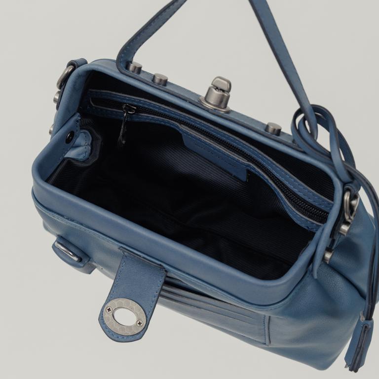 supportingrole 鉚釘鎖頭鑰匙真皮手提肩斜背3用醫生包 灰藍