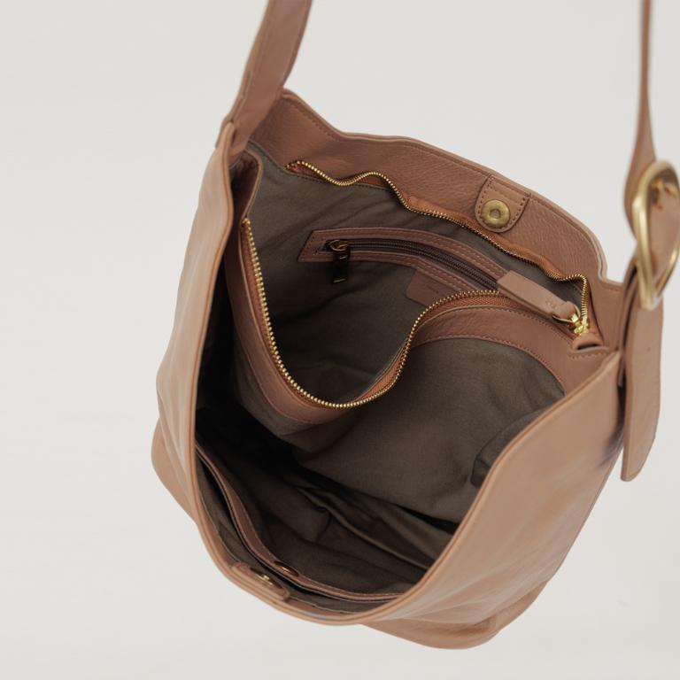 supportingrole 靈活搭配多分層簡潔真皮肩斜背包 奶茶