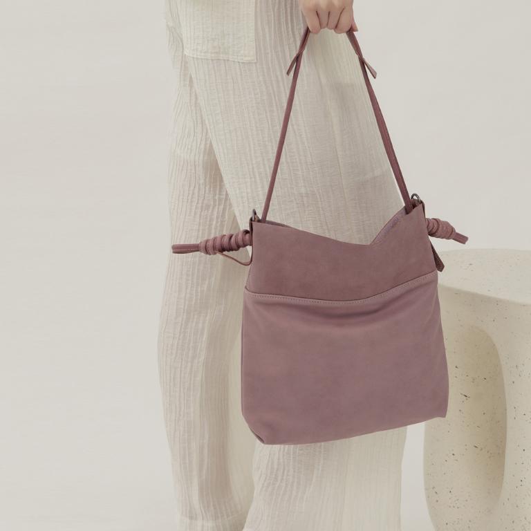 supportingrole 綁結設計廓型結構真皮手提肩斜背3用托特包 藕粉色