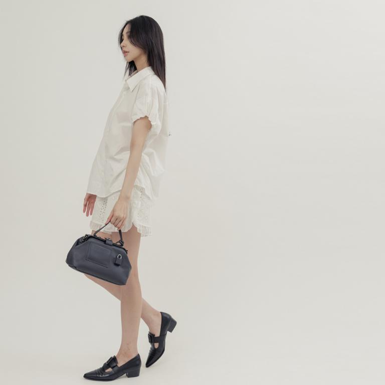 supportingrole 鉚釘鎖頭鑰匙真皮手提肩斜背3用醫生包 黑