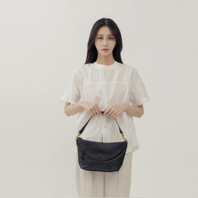 supportingrole 法式慵懶垂墜時髦真皮手提肩斜背3用包 黑