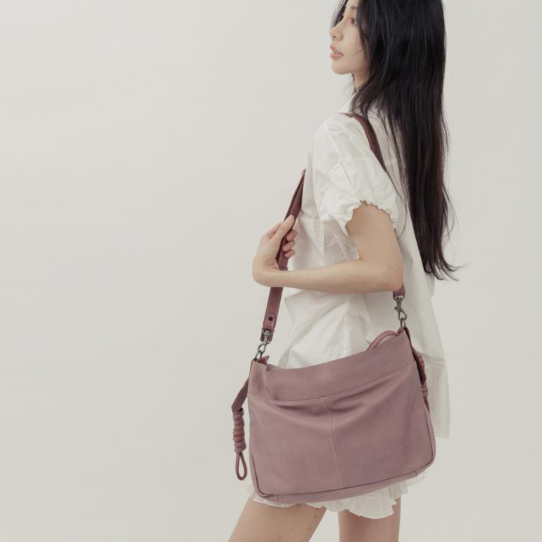 supportingrole  綁結設計寬廓型結構真皮手提肩斜背3用托特包 藕粉色