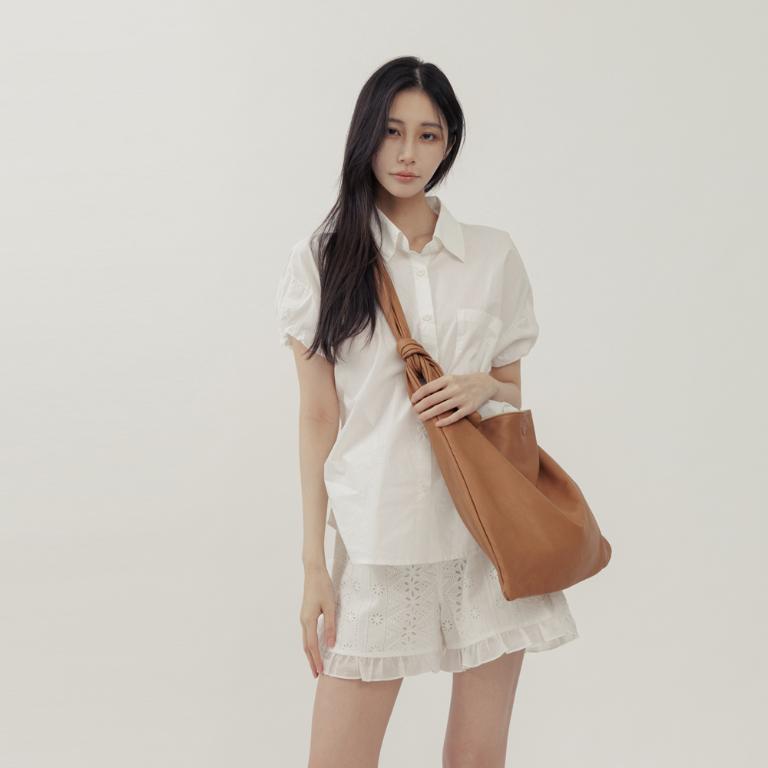 supportingrole 極簡結飾真皮托特包側背包 咖啡