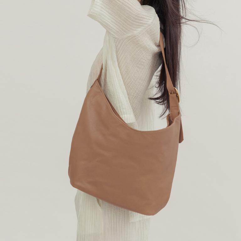 supportingrole 靈活搭配多分層簡潔真皮肩斜背包 奶茶