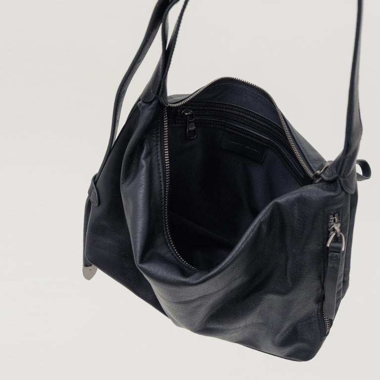 supportingrole  立體收摺簡約真皮手提斜肩背包 黑