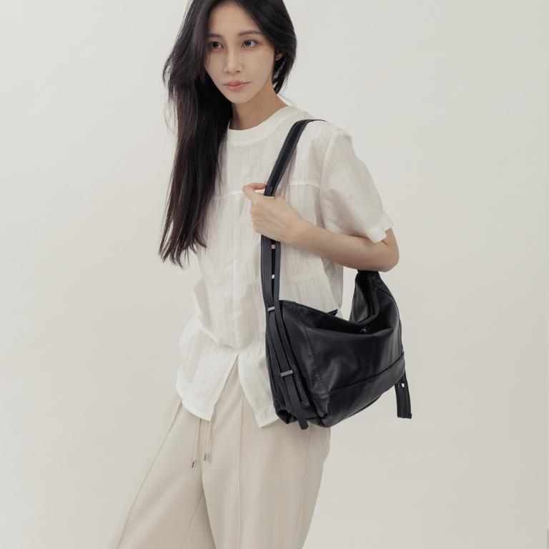 supportingrole 優雅時尚真皮多功能3用手提肩側背包 黑