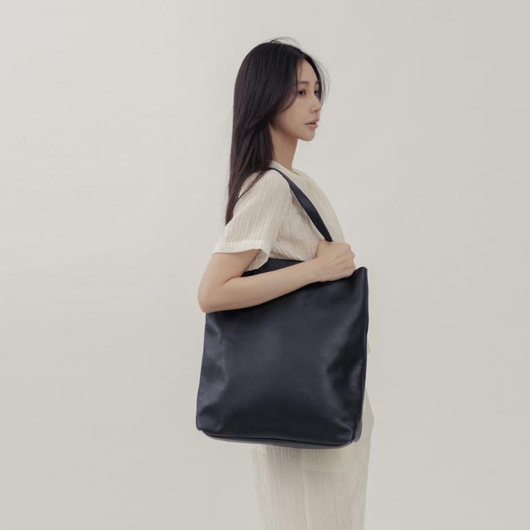 supportingrole 簡約設計子母包真皮手提肩側背托特包 黑