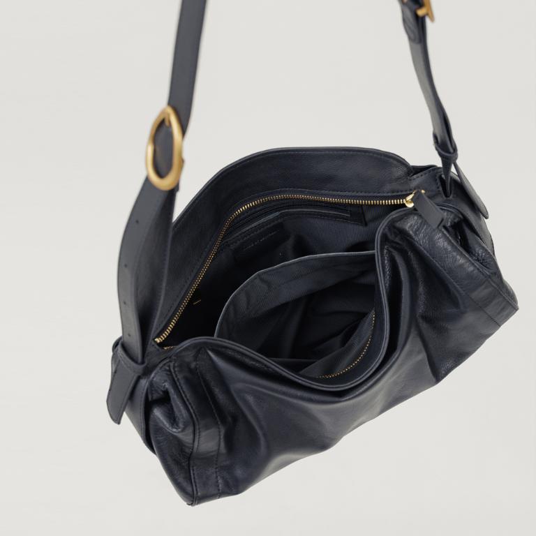 supportingrole 慵懶格調廓型結構真皮手提肩斜背包 黑