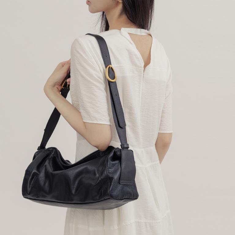 supportingrole 慵懶格調廓型結構真皮手提肩斜背包 黑