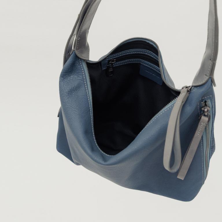 supportingrole 立體收摺簡約真皮手提斜肩背包 藍灰