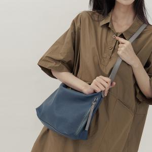 supportingrole 立體收摺簡約真皮手提斜肩背包 藍灰