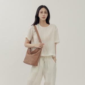 supportingrole 靈活搭配多分層簡潔真皮肩斜背包 奶茶