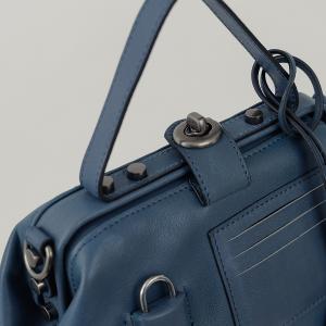 supportingrole 鉚釘鎖頭鑰匙真皮手提肩斜背3用醫生包 灰藍