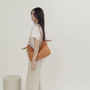 supportingrole 綁結設計寬廓型結構真皮手提肩斜背3用托特包 咖啡