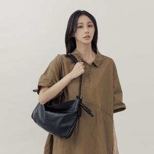 supportingrole 綁結設計寬廓型結構真皮手提肩斜背3用托特包 黑