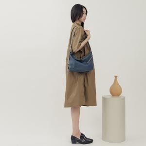 supportingrole 立體收摺簡約真皮手提斜肩背包 藍灰