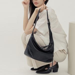 supportingrole  立體收摺簡約真皮手提斜肩背包 黑