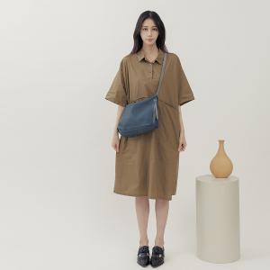 supportingrole 立體收摺簡約真皮手提斜肩背包 藍灰