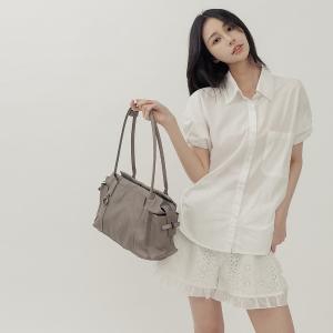 supportingrole 簡約線條多分層口袋真皮手提肩背包 灰