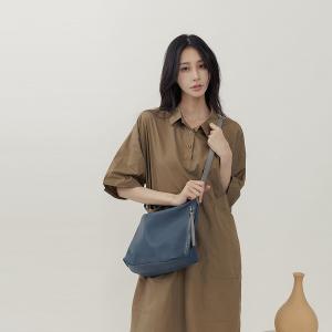 supportingrole 立體收摺簡約真皮手提斜肩背包 藍灰