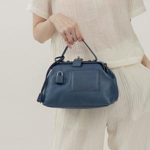 supportingrole 鉚釘鎖頭鑰匙真皮手提肩斜背3用醫生包 灰藍