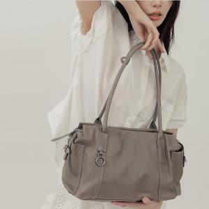 supportingrole 簡約線條多分層口袋真皮手提肩背包 灰