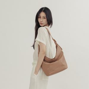 supportingrole 靈活搭配多分層簡潔真皮肩斜背包 奶茶