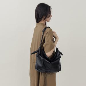 supportingrole 綁結設計寬廓型結構真皮手提肩斜背3用托特包 黑