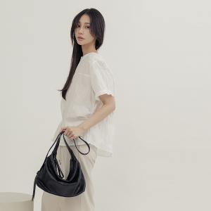 supportingrole  立體收摺簡約真皮手提斜肩背包 黑