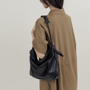 supportingrole 綁結設計寬廓型結構真皮手提肩斜背3用托特包 黑