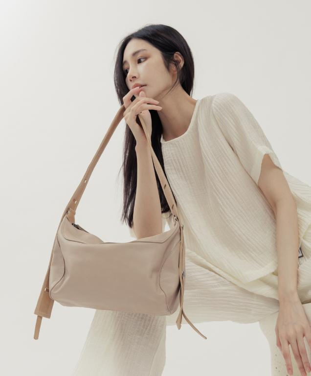 supportingrole 簡約時尚多功能真皮肩側背手提包 奶油卡其