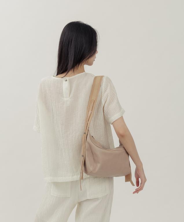 supportingrole 簡約時尚多功能真皮肩側背手提包 奶油卡其