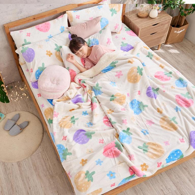 【DUYAN 竹漾】法蘭絨羊羔絨毯 / 草莓乳酪