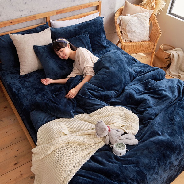 【DUYAN 竹漾】法蘭絨單人三件式床包兩用毯被組 / 深海靛藍