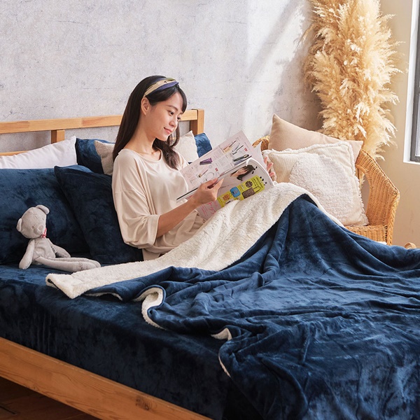 【DUYAN 竹漾】法蘭絨羊羔絨毯 / 深海靛藍