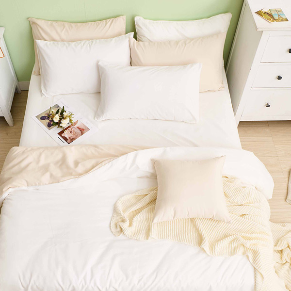 【DUYAN 竹漾】舒柔棉單人二件組＋雙人鋪棉兩用被 / 優雅白床包＋奶白被套 台灣製