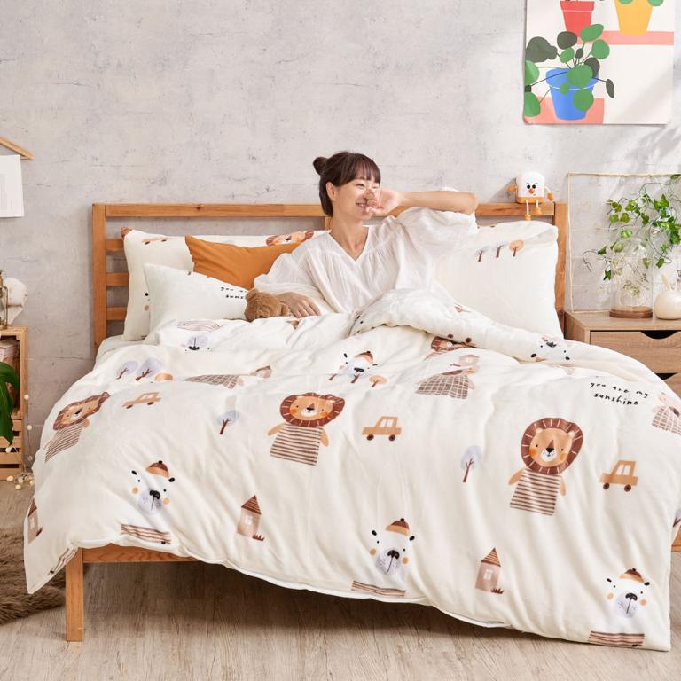 【DUYAN 竹漾】法蘭絨雙人四件式床包兩用毯被組 / 肯亞大地