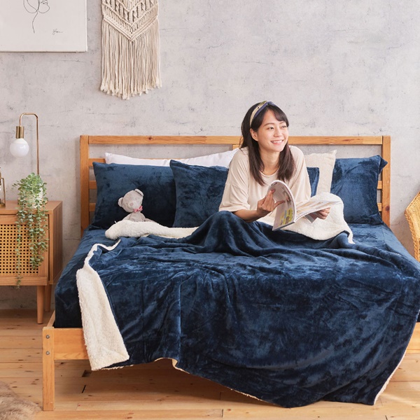 【DUYAN 竹漾】法蘭絨羊羔絨毯 / 深海靛藍