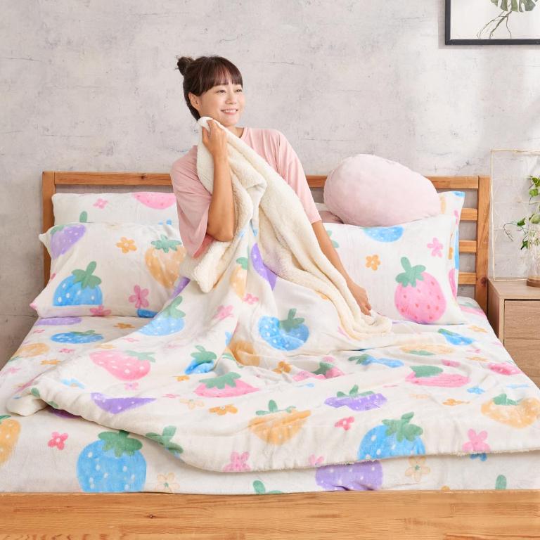 【DUYAN 竹漾】法蘭絨羊羔絨毯 / 草莓乳酪