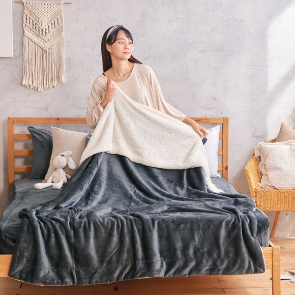 【DUYAN 竹漾】法蘭絨羊羔絨毯 / 沉穩灰