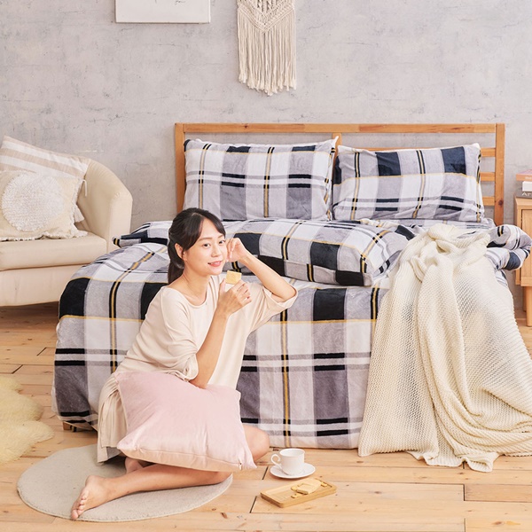 【DUYAN 竹漾】法蘭絨雙人四件式床包兩用毯被組 / 蘇格布魯