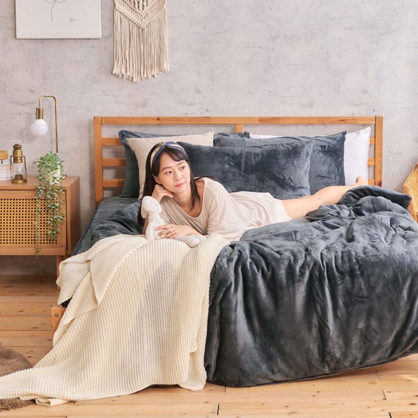 【DUYAN 竹漾】法蘭絨雙人四件式床包兩用毯被組 / 沉穩灰