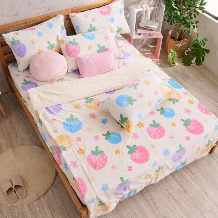 【DUYAN 竹漾】法蘭絨羊羔絨毯 / 草莓乳酪