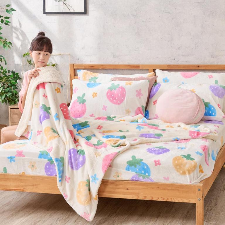 【DUYAN 竹漾】法蘭絨羊羔絨毯 / 草莓乳酪